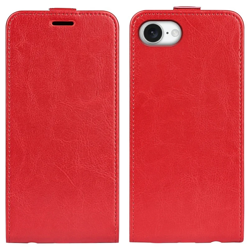 For iPhone 17e / 16e Case with Card Slots Vertical Flip Leather Phone Cover - Red
