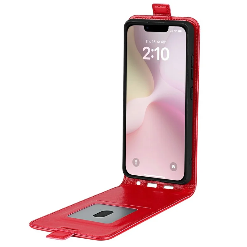 For iPhone 17e / 16e Case with Card Slots Vertical Flip Leather Phone Cover - Red