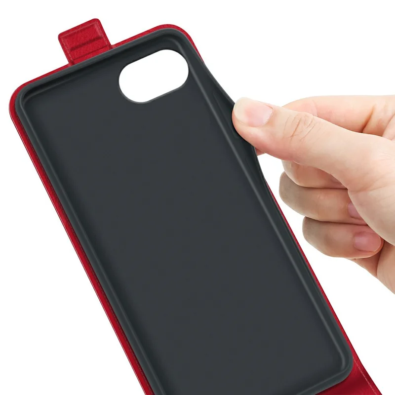 For iPhone 17e / 16e Case with Card Slots Vertical Flip Leather Phone Cover - Red