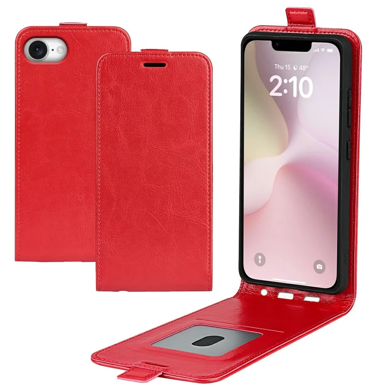 For iPhone 17e / 16e Case with Card Slots Vertical Flip Leather Phone Cover - Red