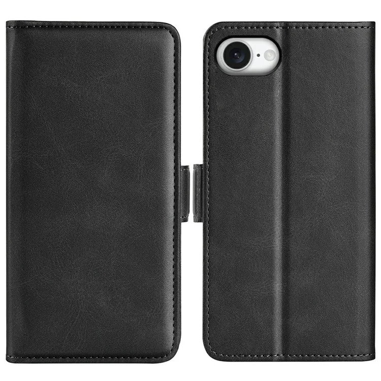 Funda tipo cartera de cuero con textura de becerro para iPhone SE (2025) - Negro