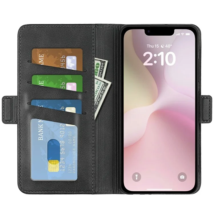 Funda tipo cartera de cuero con textura de becerro para iPhone SE (2025) - Negro