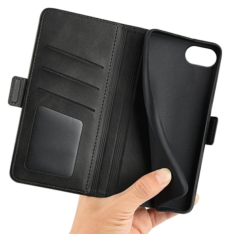 Funda tipo cartera de cuero con textura de becerro para iPhone SE (2025) - Negro
