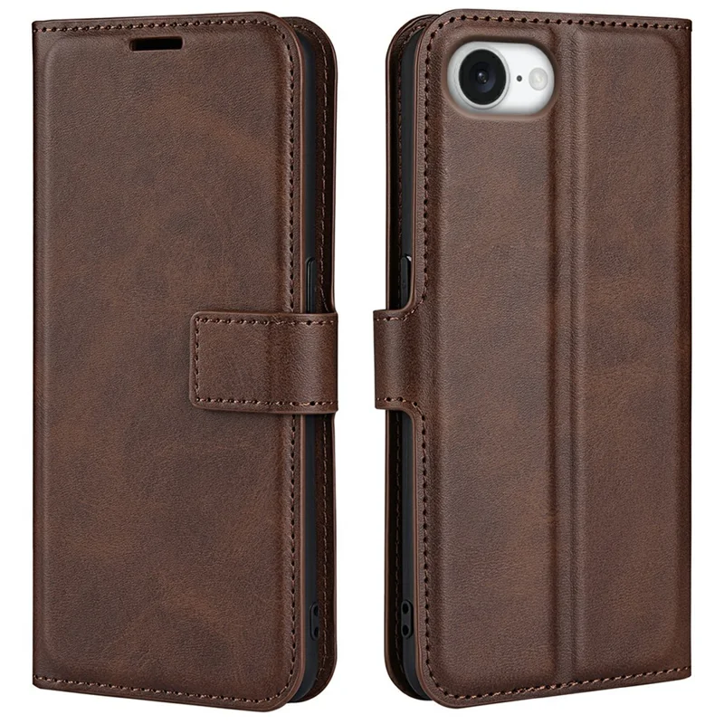 For iPhone 17e / 16e Stand Case Anti-Scratch Calf Texture Leather Phone Cover - Brown