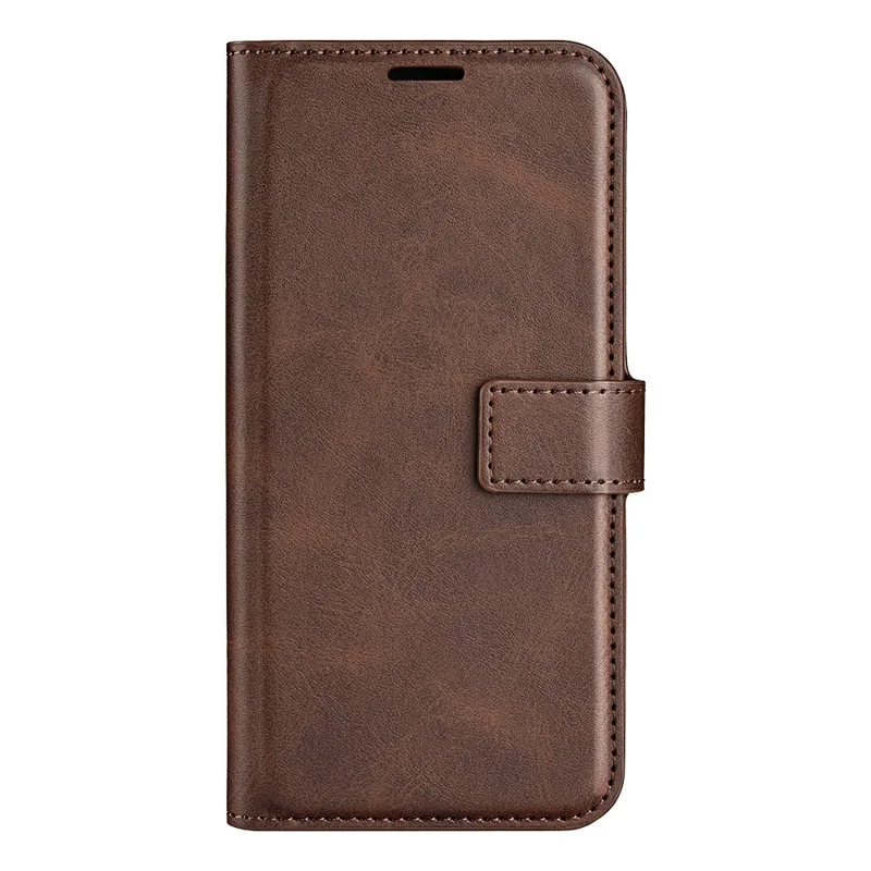 For iPhone 17e / 16e Stand Case Anti-Scratch Calf Texture Leather Phone Cover - Brown