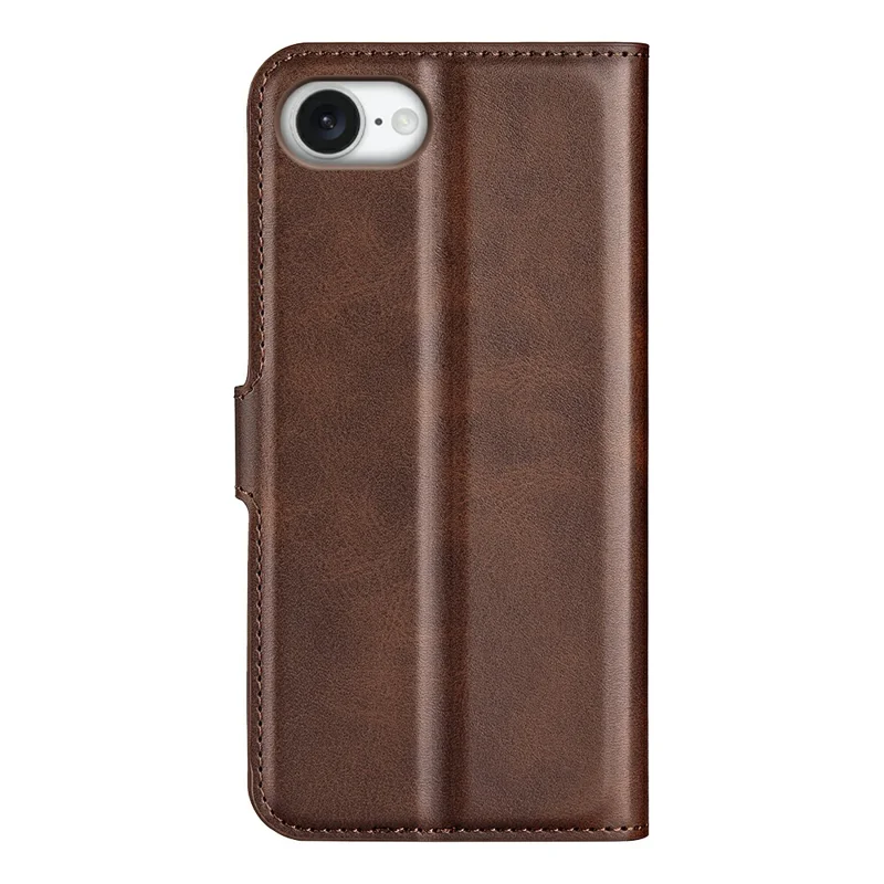 For iPhone 17e / 16e Stand Case Anti-Scratch Calf Texture Leather Phone Cover - Brown