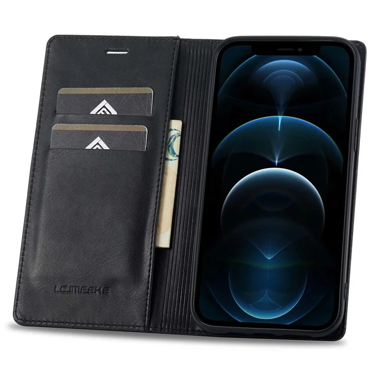 Lc. Imeeke Für Iphone 12 Pro Max 6,7 Zoll RFID Blockierende Magnetische Auto -schließung PU Leder Hülle Telefonie -ständer Cover - Schwarz