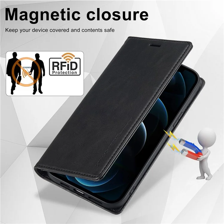 Lc. Imeeke Für Iphone 12 Pro Max 6,7 Zoll RFID Blockierende Magnetische Auto -schließung PU Leder Hülle Telefonie -ständer Cover - Schwarz