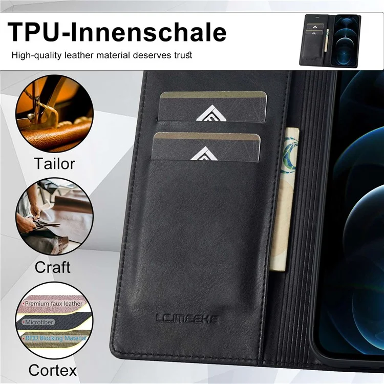 Lc. Imeeke Für Iphone 12 Pro Max 6,7 Zoll RFID Blockierende Magnetische Auto -schließung PU Leder Hülle Telefonie -ständer Cover - Schwarz