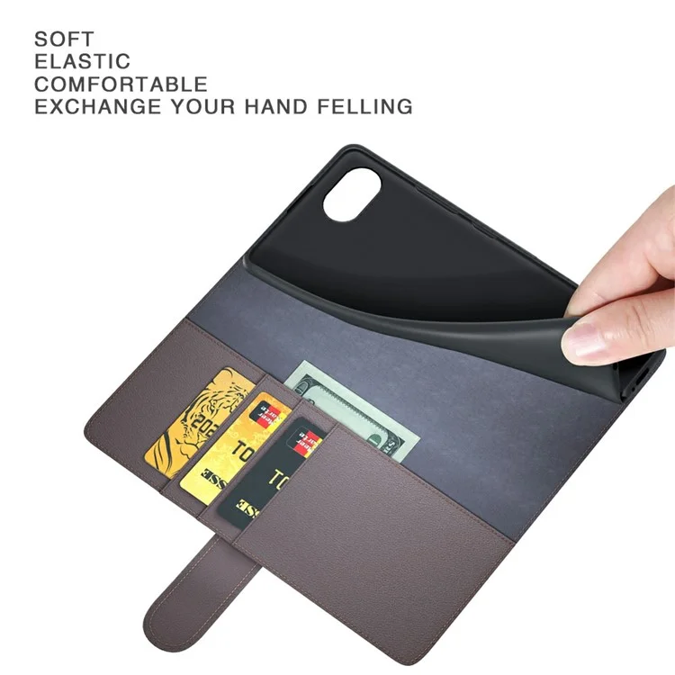 Étui pour iPhone SE (2025) en véritable cuir fendu, couvercle de portefeuille avec fente pour carte - Noir