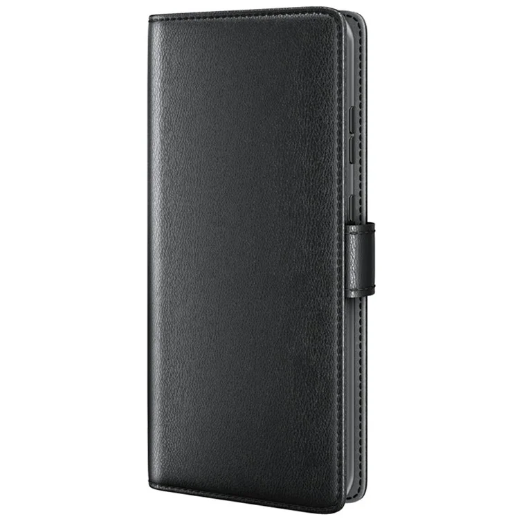 Étui pour iPhone SE (2025) en véritable cuir fendu, couvercle de portefeuille avec fente pour carte - Noir