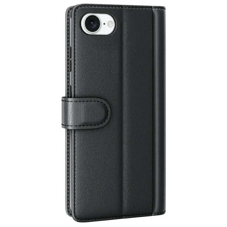 Étui pour iPhone SE (2025) en véritable cuir fendu, couvercle de portefeuille avec fente pour carte - Noir