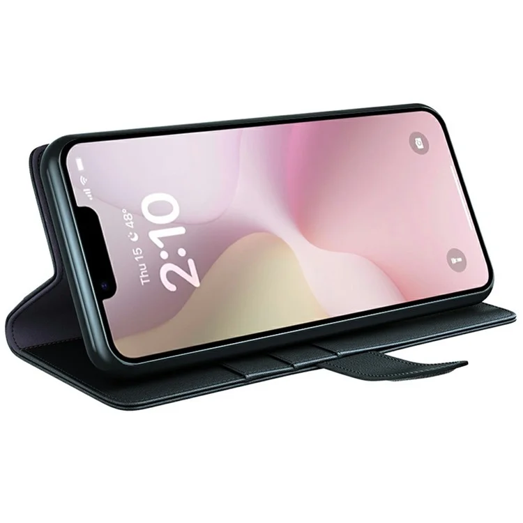 Étui pour iPhone SE (2025) en véritable cuir fendu, couvercle de portefeuille avec fente pour carte - Noir