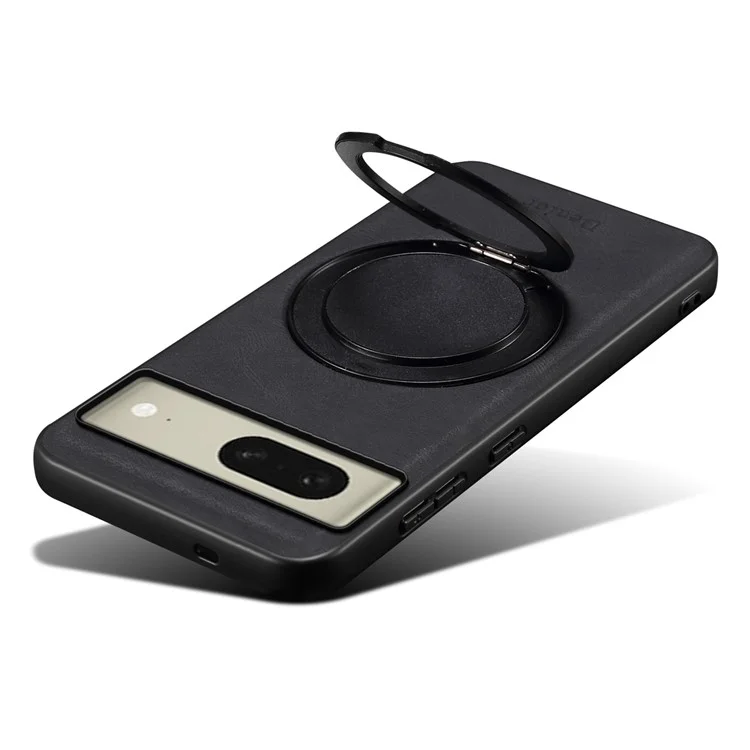 DENIOR A14 For Google Pixel 8 Magnetic Case Rotary Kickstand Leather PC TPU Phone Cover - Black