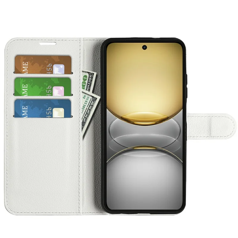 For Realme C75 4G Case Litchi Texture Shockproof Leather Wallet Phone Cover - White