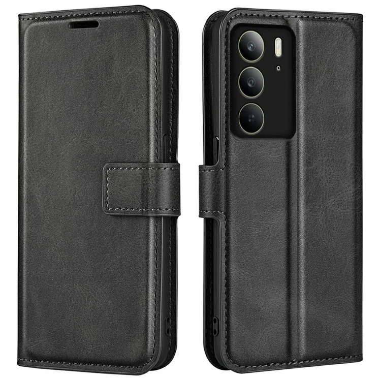 Étui de protection pour Realme C75, anti-rayures, texture cuir de veau, couleur noire
