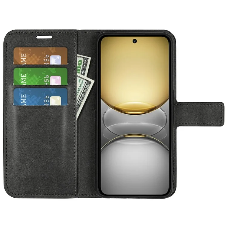 Étui de protection pour Realme C75, anti-rayures, texture cuir de veau, couleur noire