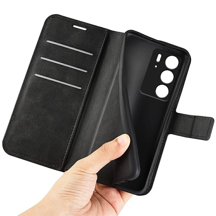 Étui de protection pour Realme C75, anti-rayures, texture cuir de veau, couleur noire