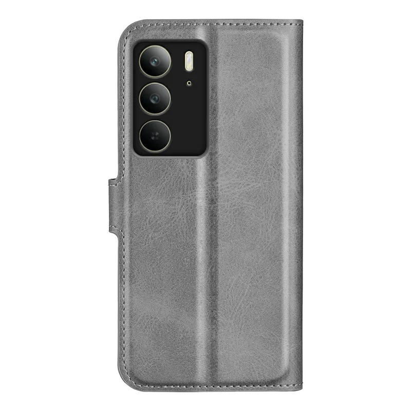 For Realme C75 4G Stand Case Anti-Scratch Calf Texture Leather Phone Cover - Grey
