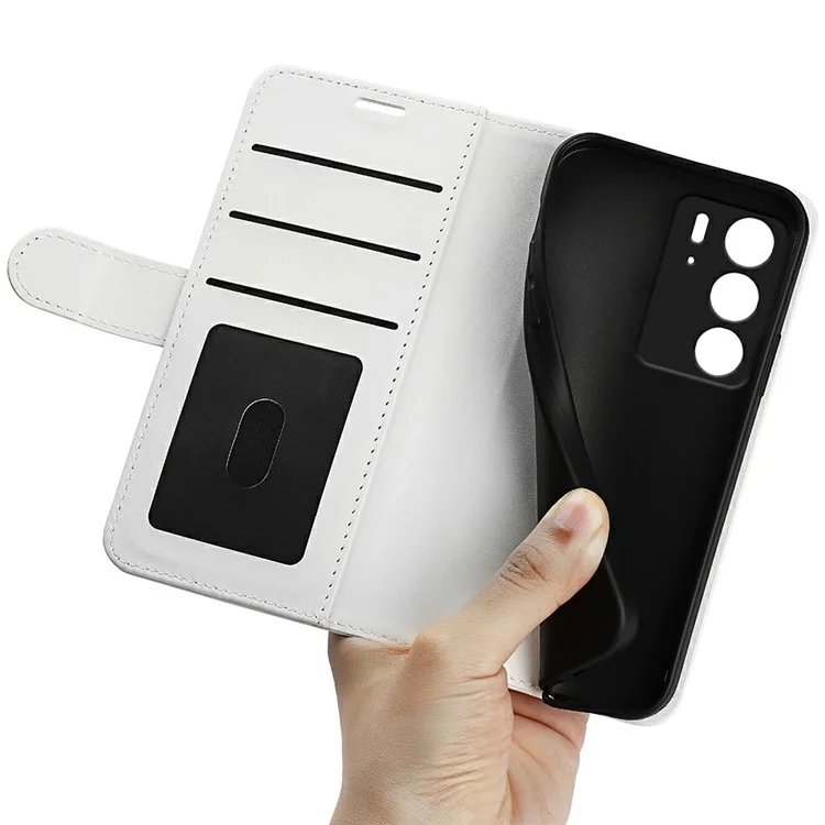 Für Realme C75 Geldbörsen-Hülle, Crazy-Horse-Textur, Standfunktion, Leder-Handyhülle - Weiß