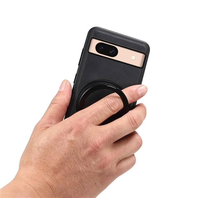 Чехол DENIOR A14 с магнитным креплением для Google Pixel 8a, с кожаной вращающейся подставкой и ТПУ - черный