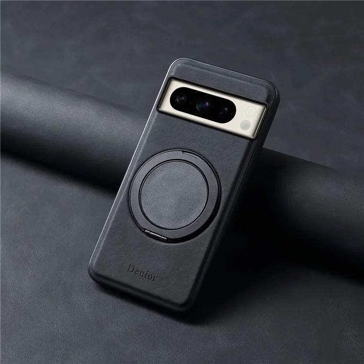 DENIOR A14 For Google Pixel 8 Pro Magnetic Case Rotary Kickstand Leather PC TPU Phone Cover - Black