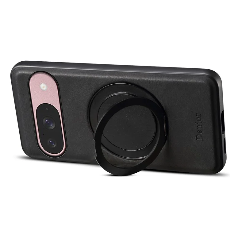 Custodia magnetica in pelle e PC TPU con supporto rotante per Google Pixel 9 / Pixel 9 Pro - Nero