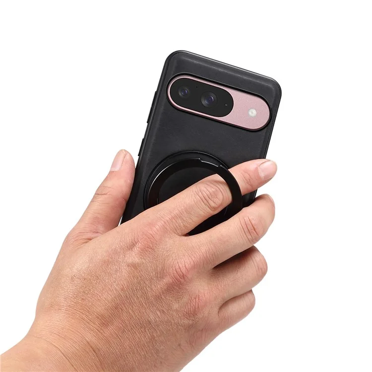 Custodia magnetica in pelle e PC TPU con supporto rotante per Google Pixel 9 / Pixel 9 Pro - Nero