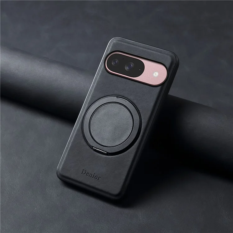 Custodia magnetica in pelle e PC TPU con supporto rotante per Google Pixel 9 / Pixel 9 Pro - Nero