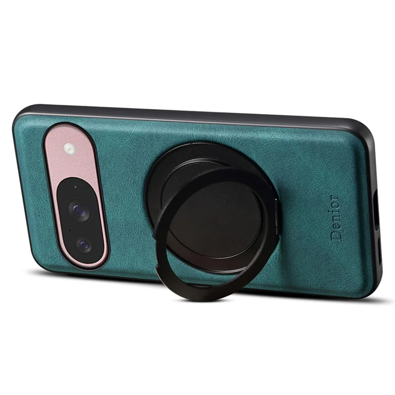 DENIOR A14 Магнитный чехол с подставкой-вращением для Google Pixel 9 / Pixel 9 Pro, кожаный PC TPU чехол - Синий