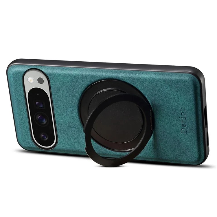 DENIOR A14 Capa magnética para Google Pixel 9 Pro XL com suporte rotativo de couro PC TPU - Azul