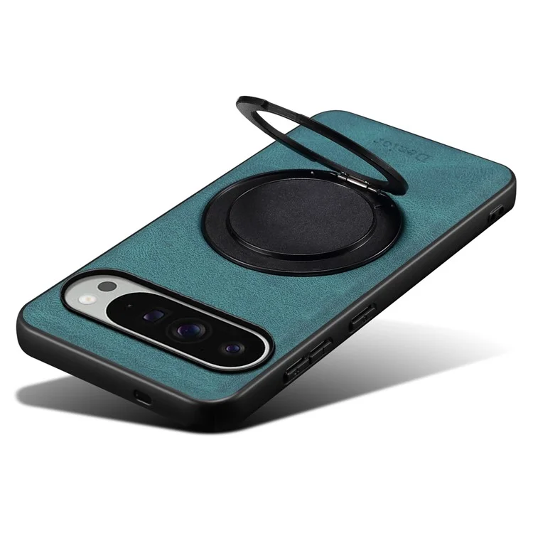 DENIOR A14 Capa magnética para Google Pixel 9 Pro XL com suporte rotativo de couro PC TPU - Azul