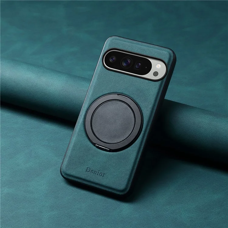 DENIOR A14 Capa magnética para Google Pixel 9 Pro XL com suporte rotativo de couro PC TPU - Azul