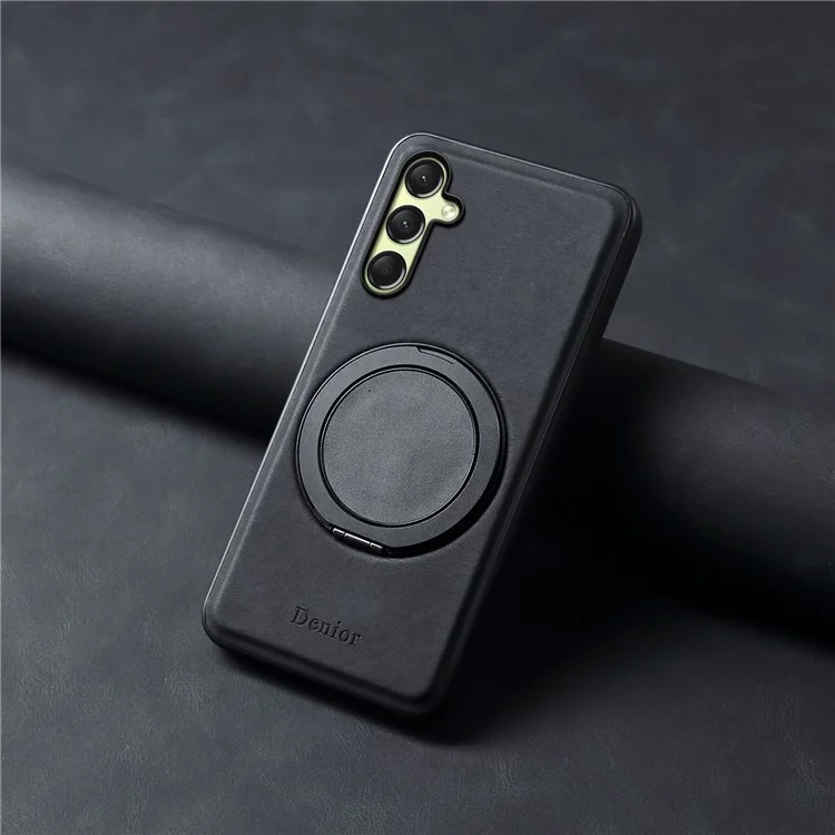 DENIOR A14 Funda magnética para Samsung Galaxy A16 5G / 4G con soporte giratorio de cuero PC TPU - Negro