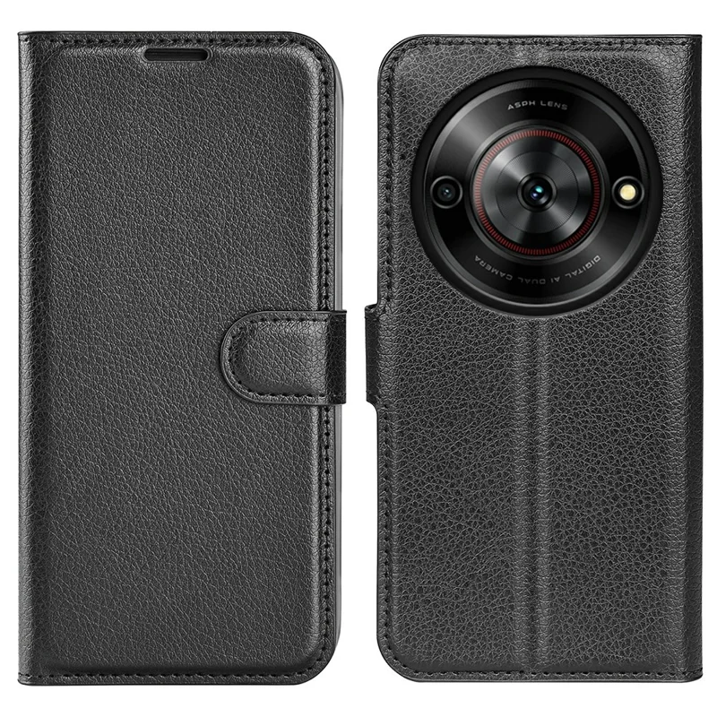 Funda para ZTE Blade A75 5G, textura de litchi, a prueba de golpes, billetera de cuero - Negro