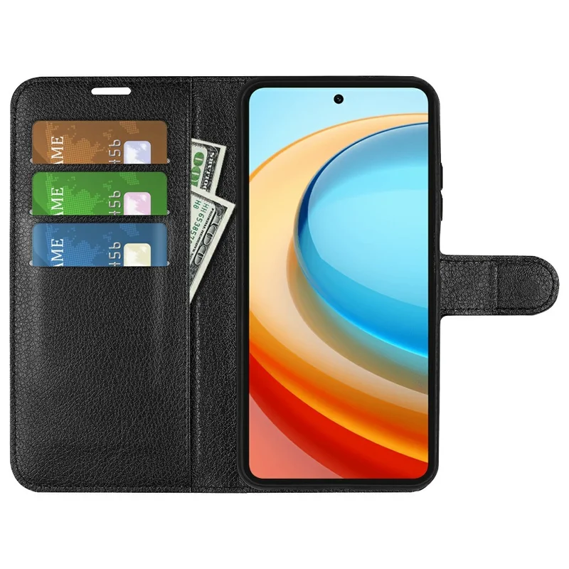 Funda para ZTE Blade A75 5G, textura de litchi, a prueba de golpes, billetera de cuero - Negro