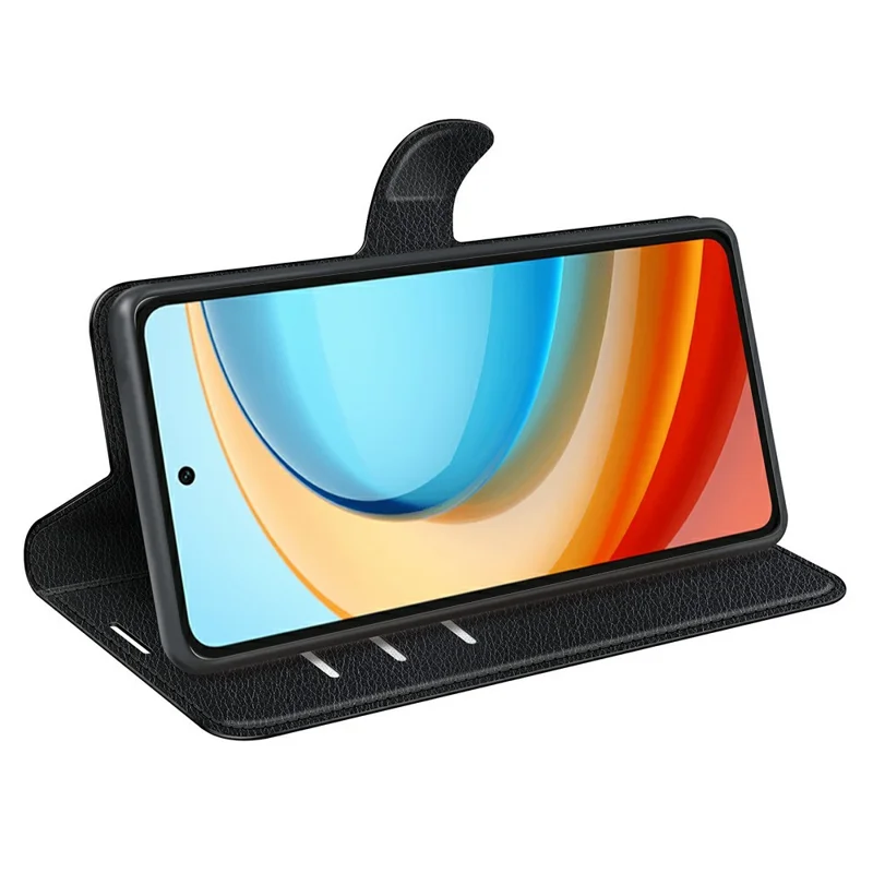 Funda para ZTE Blade A75 5G, textura de litchi, a prueba de golpes, billetera de cuero - Negro