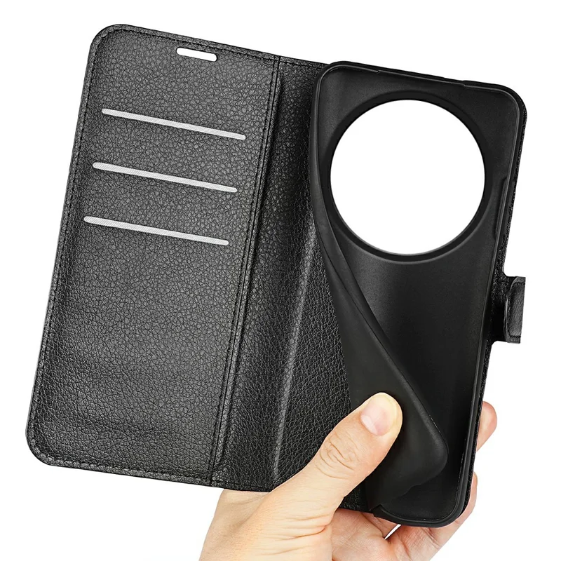 Funda para ZTE Blade A75 5G, textura de litchi, a prueba de golpes, billetera de cuero - Negro