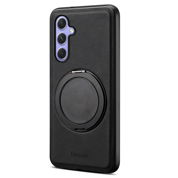 DENIOR A14 For Samsung Galaxy A55 5G Magnetic Case Rotary Kickstand Leather PC TPU Phone Cover - Black