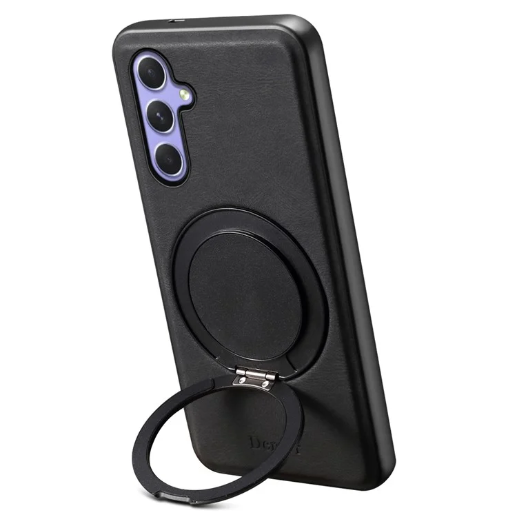DENIOR A14 For Samsung Galaxy A55 5G Magnetic Case Rotary Kickstand Leather PC TPU Phone Cover - Black