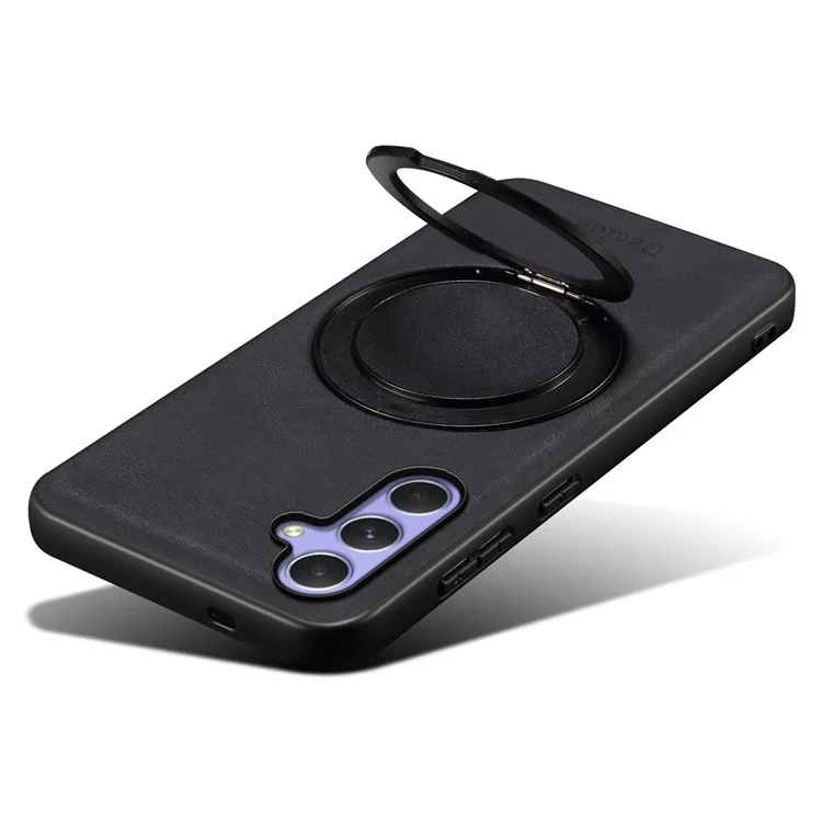 DENIOR A14 For Samsung Galaxy A55 5G Magnetic Case Rotary Kickstand Leather PC TPU Phone Cover - Black