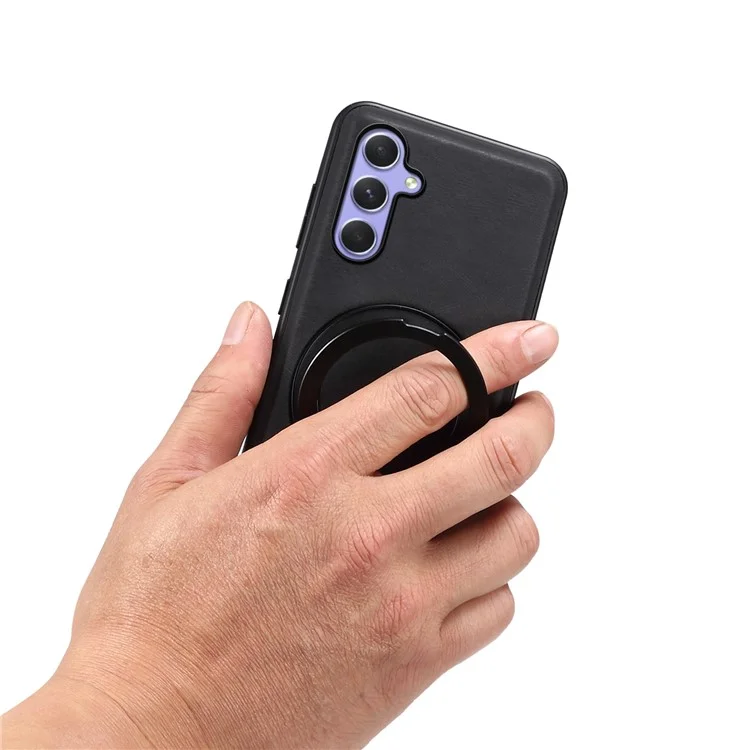 DENIOR A14 For Samsung Galaxy A55 5G Magnetic Case Rotary Kickstand Leather PC TPU Phone Cover - Black