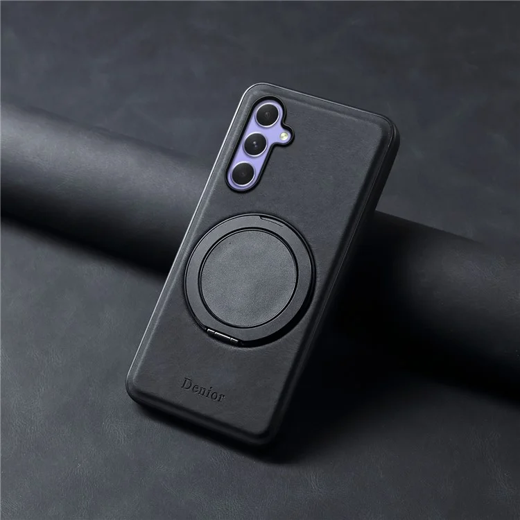 DENIOR A14 For Samsung Galaxy A55 5G Magnetic Case Rotary Kickstand Leather PC TPU Phone Cover - Black