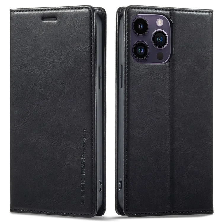 Lc. Imeeke Pour Iphone 14 Pro RFID Blocking PU Cuir Case Wallet Stand Magnetic Auto-auto-absorbed Téléphone Couverture - le Noir