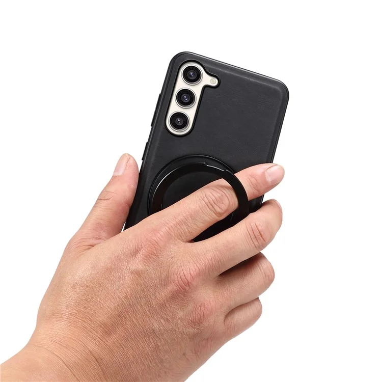Funda magnética para Samsung Galaxy S23+ DENIOR A14, con soporte giratorio, de piel y PC TPU - Negro