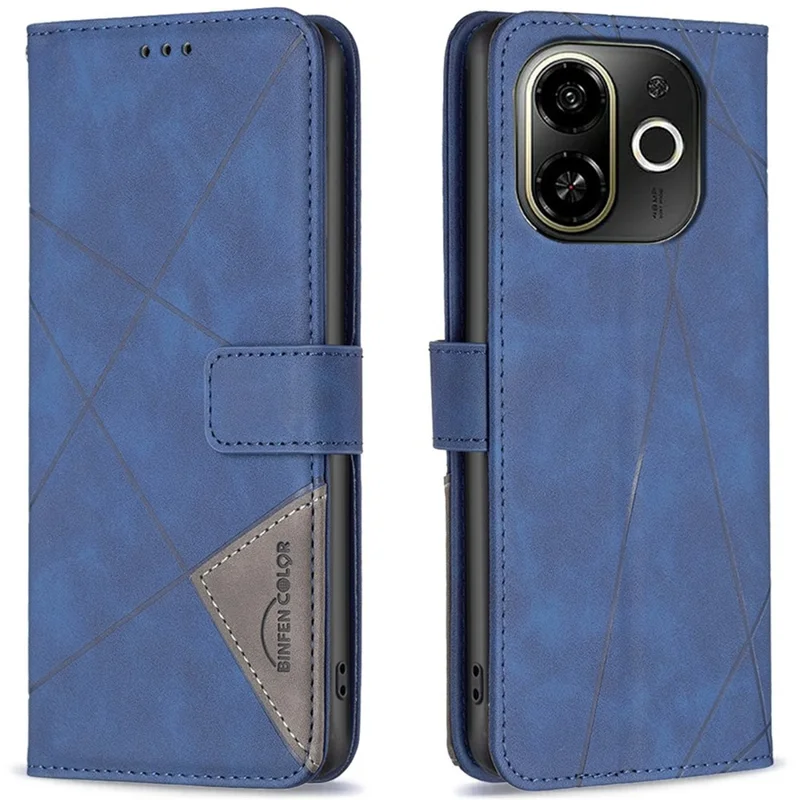 BINFEN COLOR For TECNO Spark 30C 5G / Pop 9 5G Phone Cases Wallet Stand Geometry Imprint Leather Cover - Blue