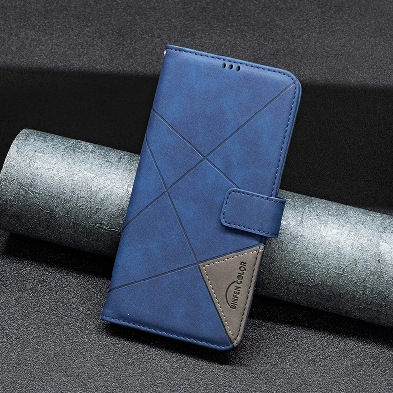 BINFEN COLOR For TECNO Spark 30C 5G / Pop 9 5G Phone Cases Wallet Stand Geometry Imprint Leather Cover - Blue
