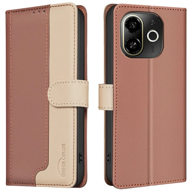 BINFEN COLOR BF33 for TECNO Spark 30C 5G / Pop 9 5G Leather Case Splicing Color RFID Blocking - Brown