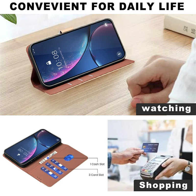 BINFEN COLOR BF33 for TECNO Spark 30C 5G / Pop 9 5G Leather Case Splicing Color RFID Blocking - Brown