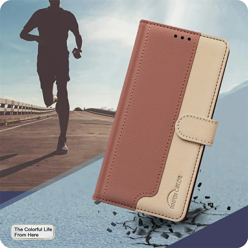 BINFEN COLOR BF33 for TECNO Spark 30C 5G / Pop 9 5G Leather Case Splicing Color RFID Blocking - Brown